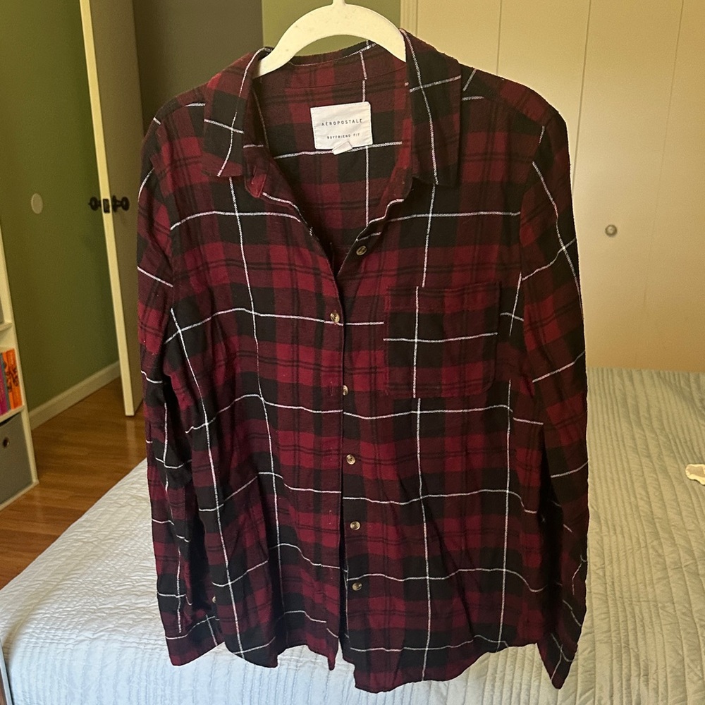 Aeropostale Red and Black Plaid Boyfriend Shirt